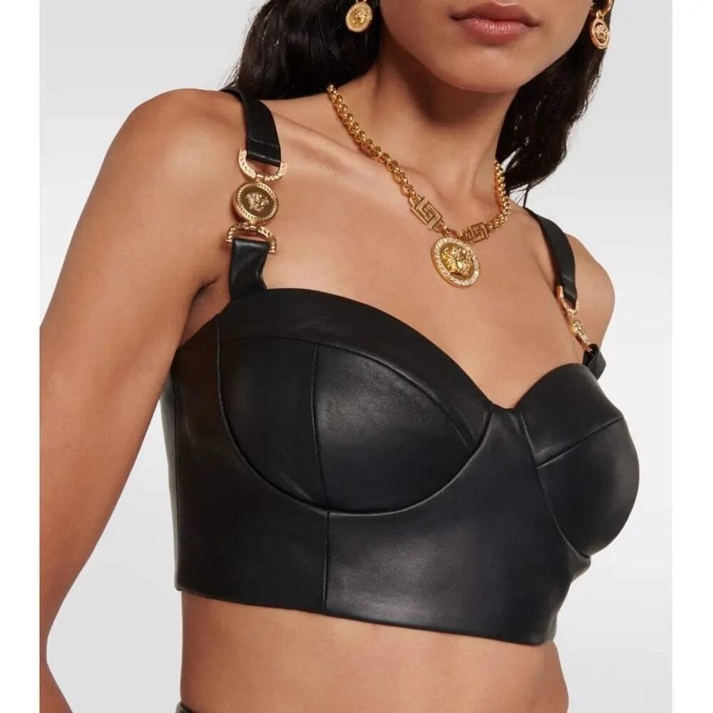 Versace 4 US/40 IT Medusa 95 Leather Bustier Bralette Top Lambskin Leather Bra